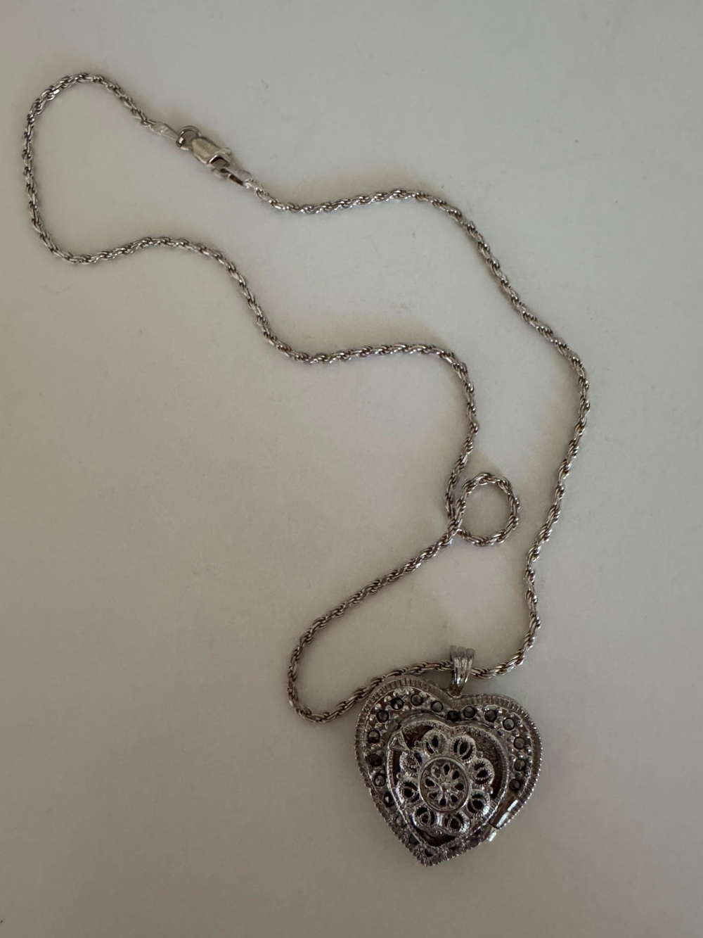 Silver Heart Locket Necklace with Filigree Detail